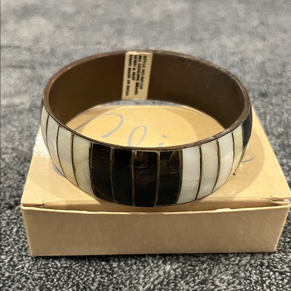 Black and White Striped Bangle Bracelet all genuine Brass.